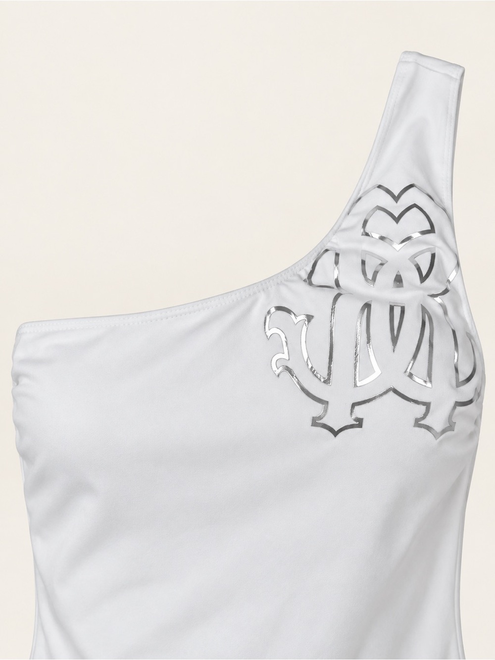 Roberto Cavalli White Silver Logo One Shoulder Swimsuit Size M - Picture 4 of 5